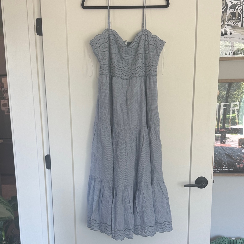 American Eagle blue and white pin striped maxi dress